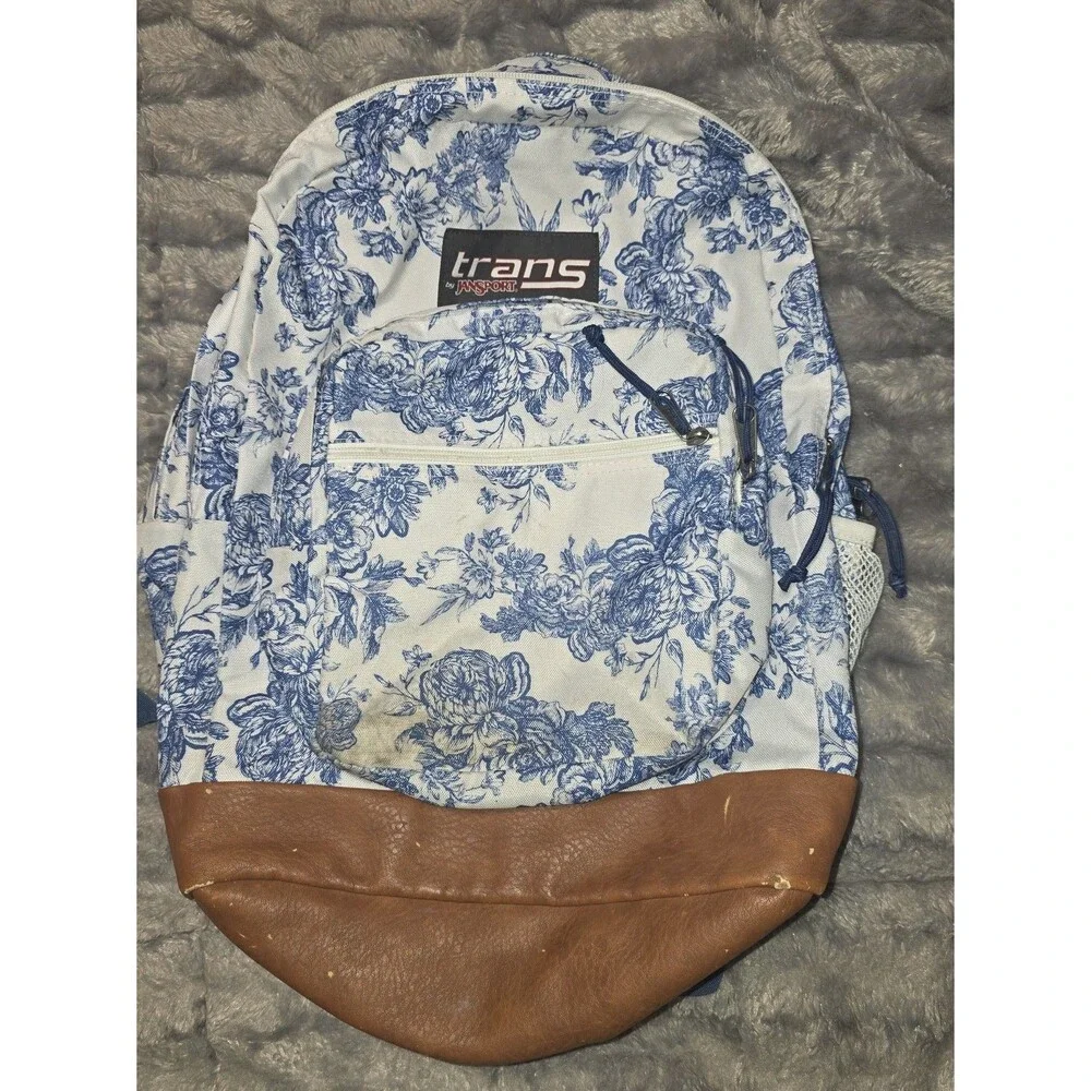 Jansport blue floral full size backpack bookbag purse bag tote!